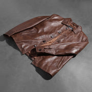 Buttoned &amp; Hem Craftsmanship Construction Detail on Waffle Brun Skinnjakke for Herre