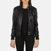
Westa A-2 Black Leather Bomber Jacket in Black Sheepskin Leather - Front Profile View & Tailored Silhouette | Buy Online