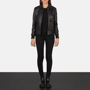 
Westa A-2 Black Leather Bomber Jacket - Lateral Side Profile View Showing Sleeve Cut & Athletic Taper Fit