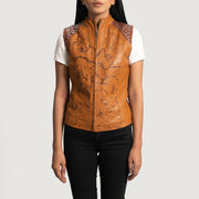 
Westina Tan Dye Leather Vest in Tan Brown Sheepskin Dip &Amp; Dye - Front Profile View & Tailored Silhouette | Buy Online