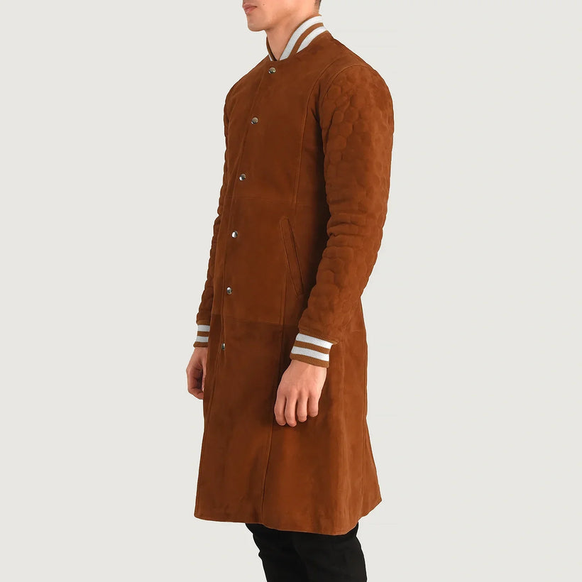 Wilde Brun Suede Varsity Skinnkåpe for Herre