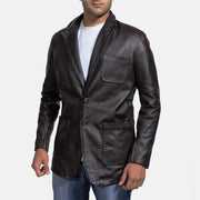 Men's Wine Svart Skinnblazer for Herre in Dark Brown Cow Hide Leather - Front Profile View &amp; Tailored Silhouette | Buy Online