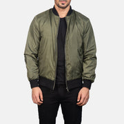 Men's Zack Green Bomberjakke i Skinn for Herre in Green Nylon - Front Profile View &amp; Tailored Silhouette | Buy Online