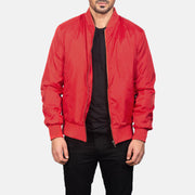 Men's Zack Red Bomberjakke i Skinn for Herre in Red Nylon - Front Profile View &amp; Tailored Silhouette | Buy Online