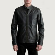 
Zen Black Leather Biker Jacket in Black Sheepskin Leather - Front Profile View & Tailored Silhouette | Buy Online