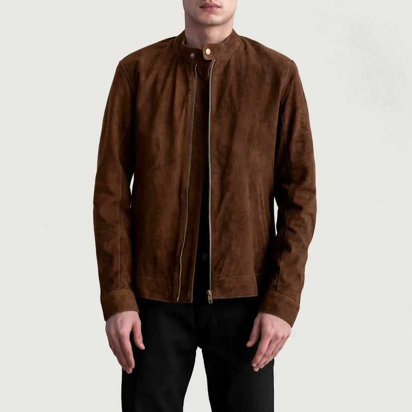Zen Brun Suede Bikerjakke i Skinn for Herre