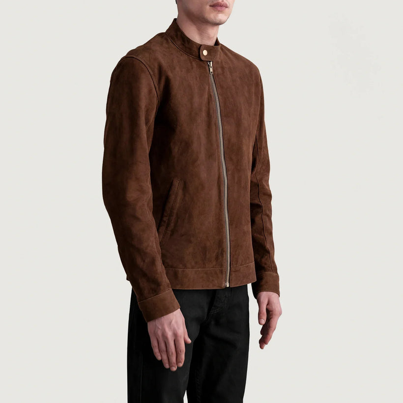 Zen Brun Suede Bikerjakke i Skinn for Herre