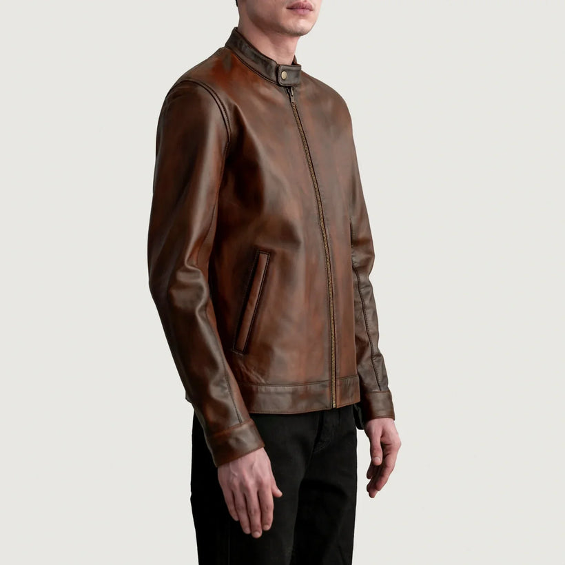 Zen Distressed Brun Bikerjakke i Skinn for Herre