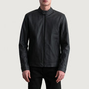 Zen Matte Svart Bikerjakke i Skinn for Herre - Lateral Side Profile View Showing Sleeve Cut &amp; Athletic Taper Fit