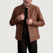 Zen Matte Brun Bikerjakke i Skinn for Herre in Matte Brown Cowhide Leather - Front Profile View &amp; Tailored Silhouette | Buy Online