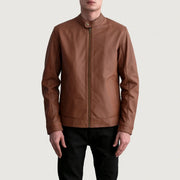 Zen Matte Brun Bikerjakke i Skinn for Herre - Lateral Side Profile View Showing Sleeve Cut &amp; Athletic Taper Fit
