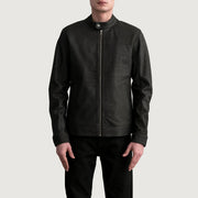 Zen Tumbled Brun Bikerjakke i Skinn for Herre - Lateral Side Profile View Showing Sleeve Cut &amp; Athletic Taper Fit